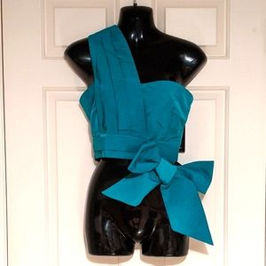 Teal One-Shoulder Wrap Top